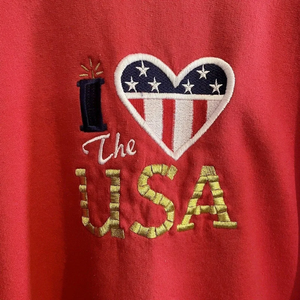 Vintage Hanes Large Sweatshirt Red “I Love The USA” Graphic Embroidery American… - Picture 2 of 5